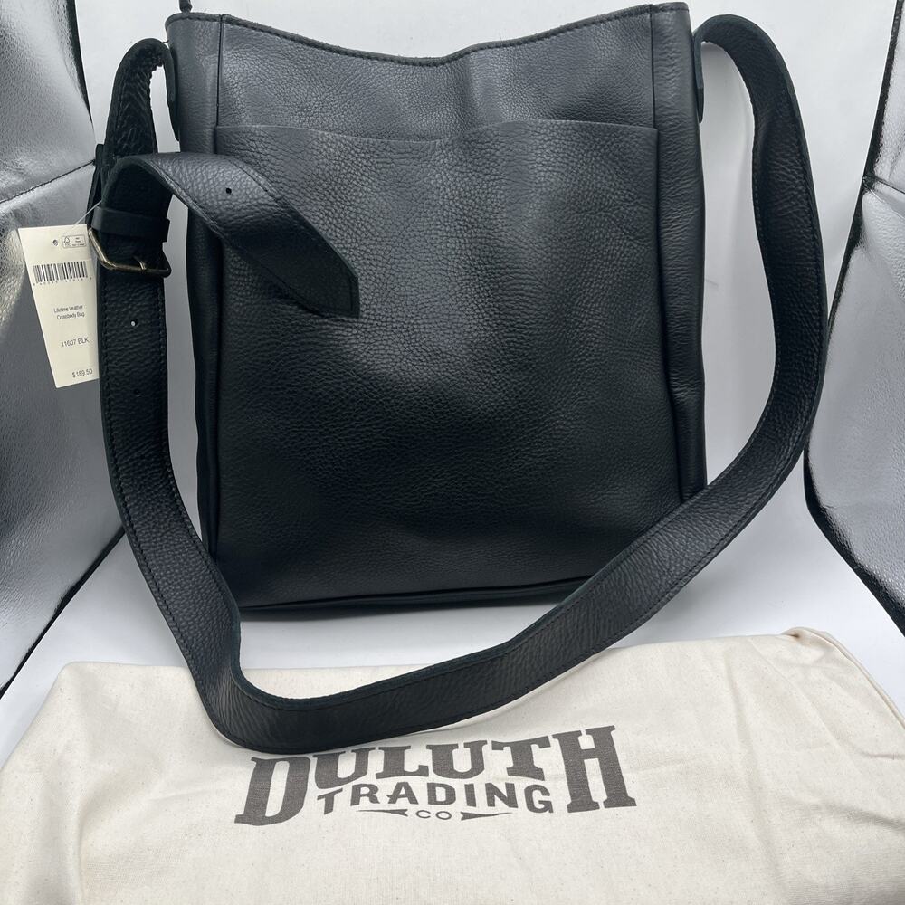 DULUTH TRADING Lifetime Pebble Leather Better Then Portland Crossbody Bag Black